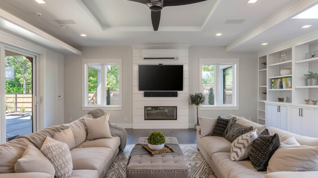 Modern Comfort: Ceiling-Mounted Cassette Air Conditioner Enhancing Family Room Ambiance